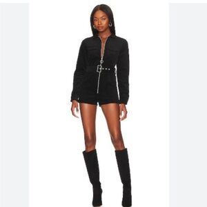 Superdown Black Belted Zip-Up Romper